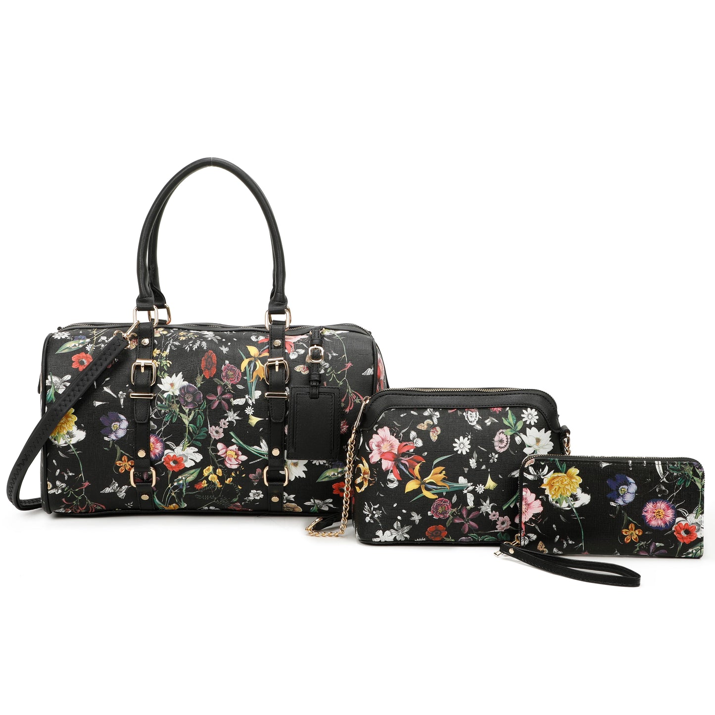 Women's Flower Duffle Bag H21358-T3 with Black Handles and Floral Pattern, Ideal for Everyday Use
