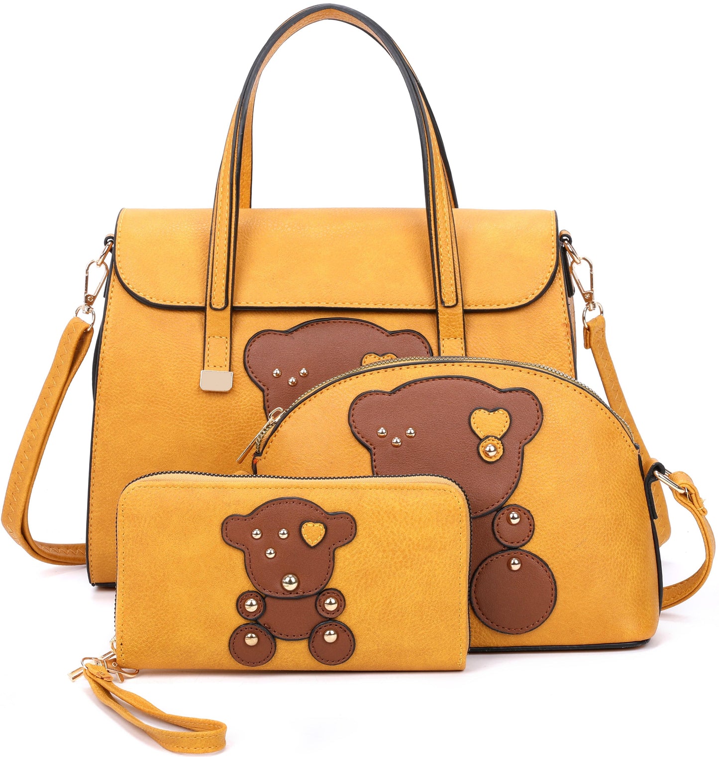 M21210-T3 Fashion retro simple bear bag handbag three-piece set