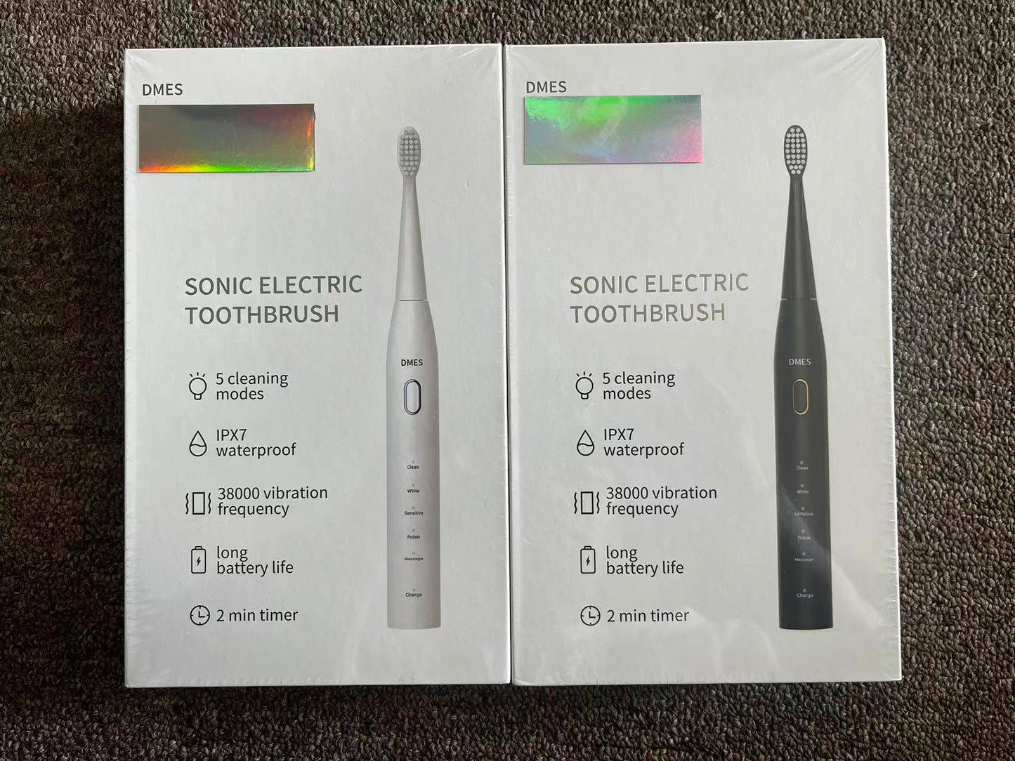 2 Pack (1 Black & 1 White) DMES DY-640 Sonic Electric Toothbrush, 3 heads included