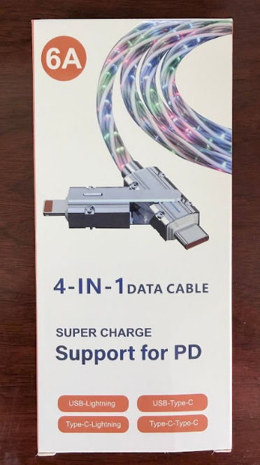 (6A) 4 in 1 Super Charging Data Cable Lighted Up Led