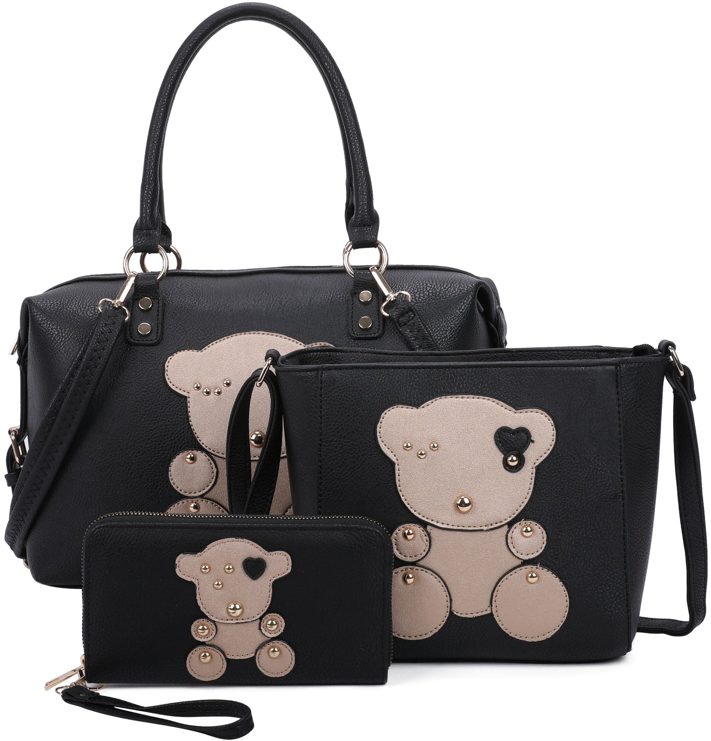 XM21216-T3 Teddy Bear Solid Color Soft Small Square Handbag Three-piece Set