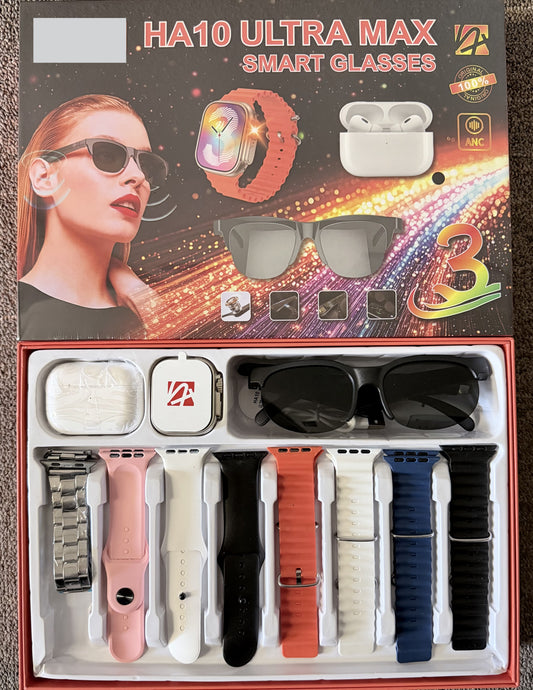 HA10 Ultra Max Smart Glasses w/ Watch & Earbuds