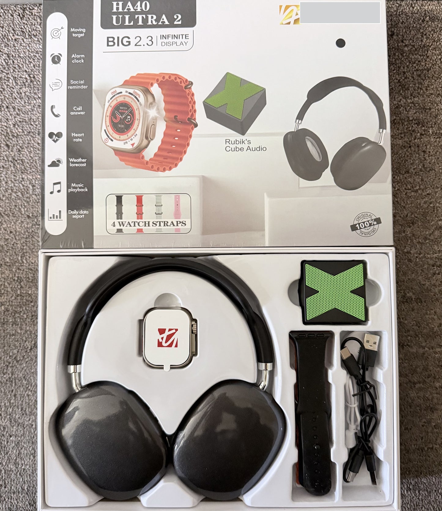 HA40 Ultra 2 Smart Watch w/ 4 bands, Rubik's Cube Audio & Headphone(Not Apple)