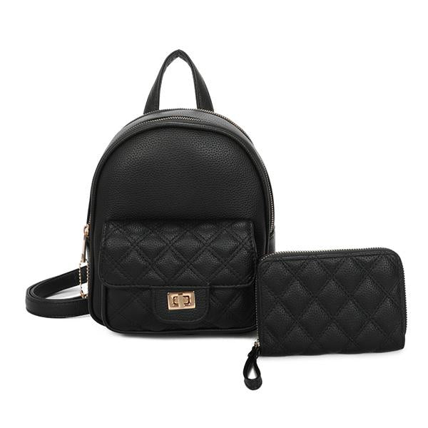 pu461 Solid color fashionable and cute backpack two-piece set