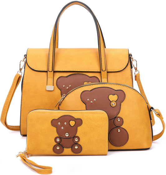 M21210-T3 Fashion retro simple bear bag handbag three-piece set