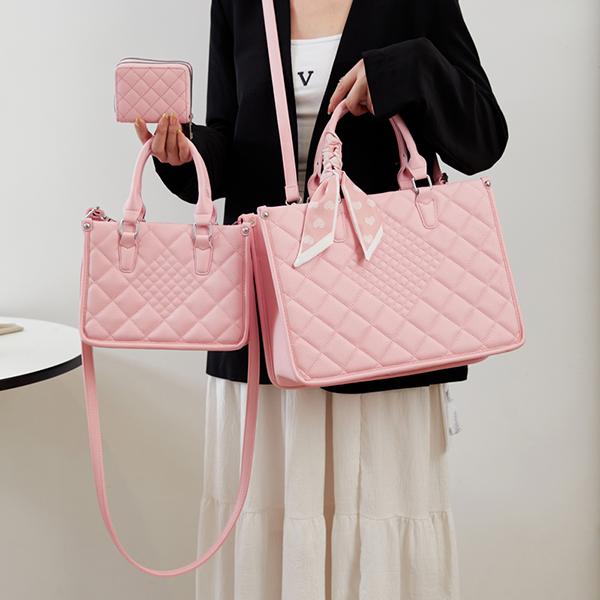 PU25516-T3 3 in 1 Fashion Handbag Set with Middle Messenger and Small Wallet