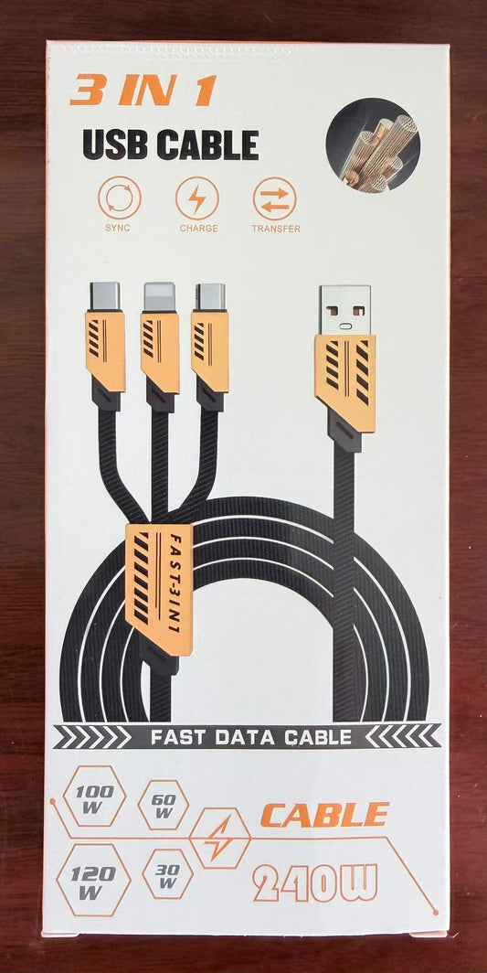 240W 3 IN 1 USB Fast Charging Data Cable