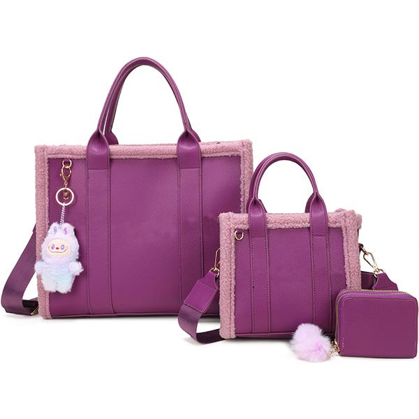 YB25008-T3 New winter limited edition classic tote bag with plush trim for women