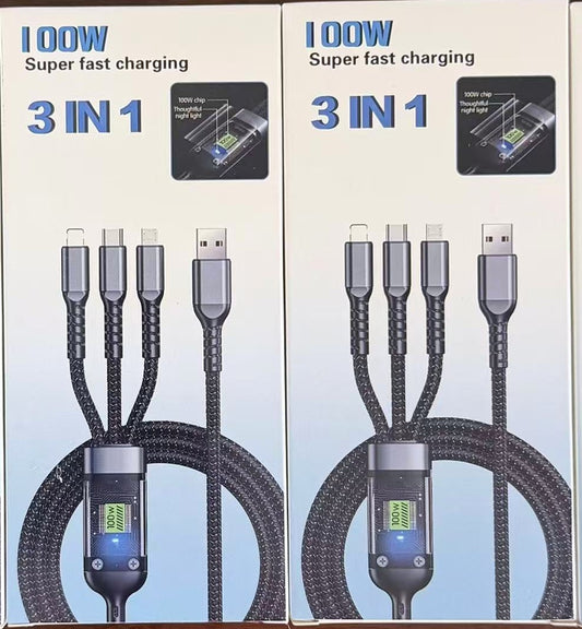 2 Pack - 3 IN 1 Super Fast Charging Cable