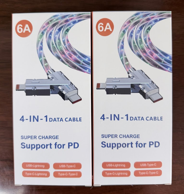 2 Pack (6A) 4 in 1 Super Charging Data Cable Lighted Up Led