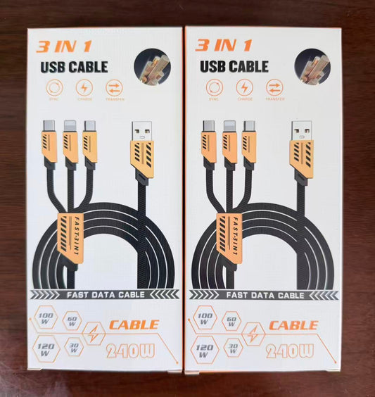 2 Pack 240W 3 IN 1 USB Fast Charging Data Cable