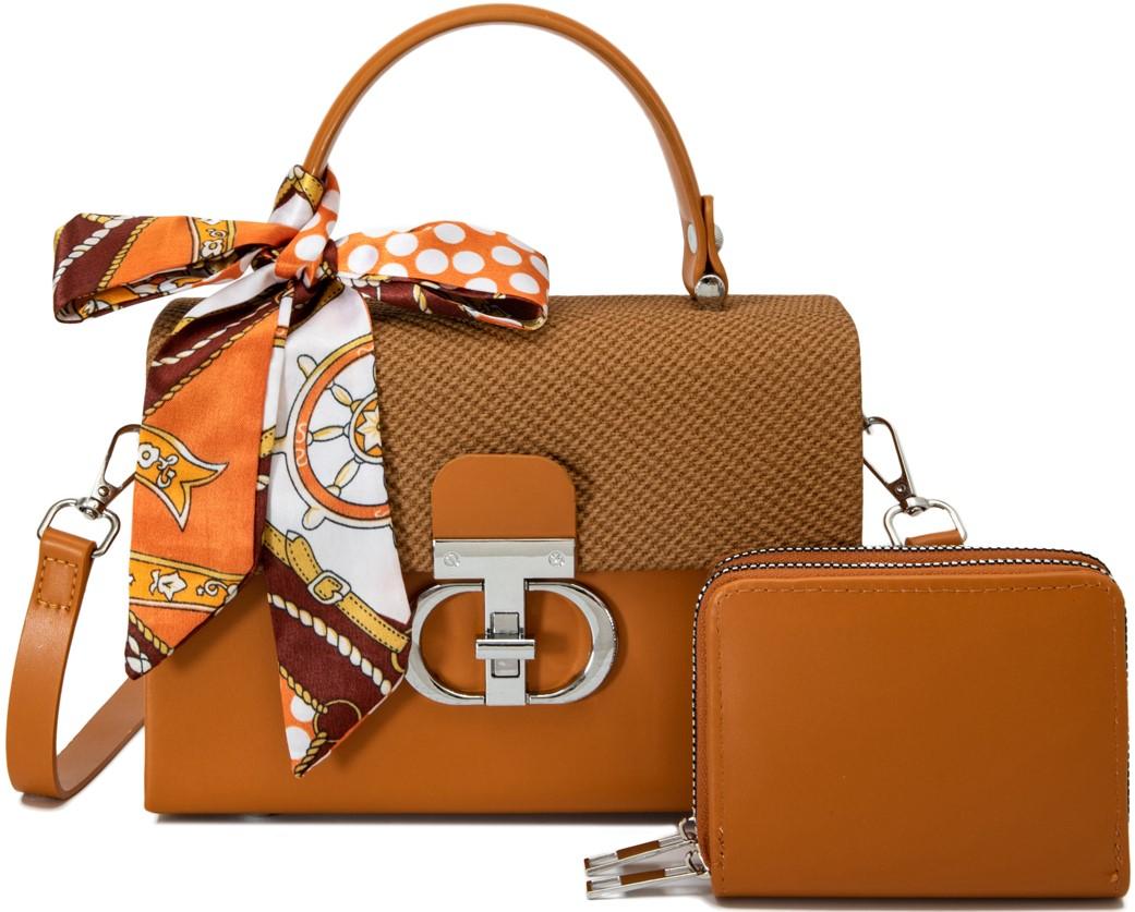 Pu901-M2 Stylish Exquisite Scarf Handle Crossbody Bag and Wallet Set