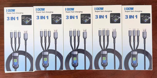 5 Pack - 3 IN 1 Super Fast Charging Cable Length