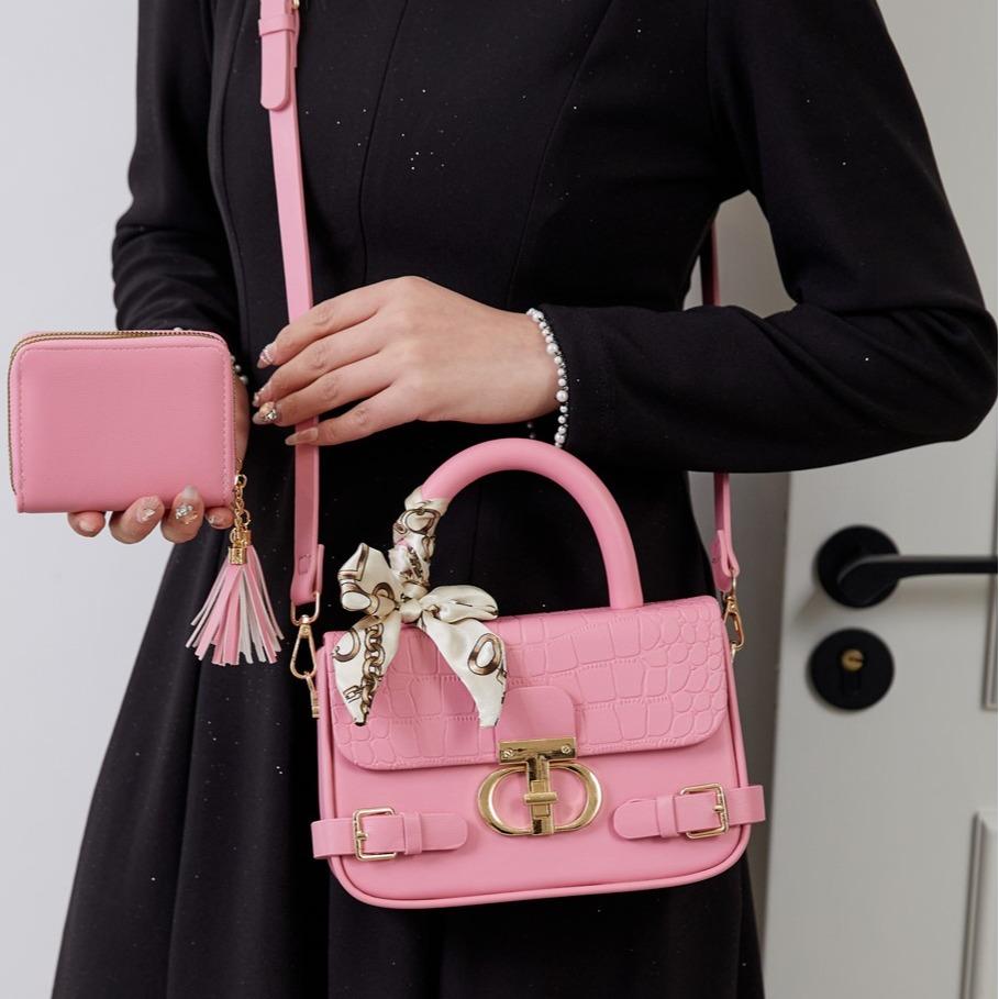 PU913-M2 Square small cake exquisite ladies' handbag and crossbody bag,  decorated with silk scarves