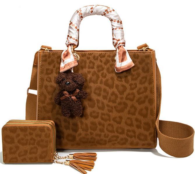 LEO25530-M2  2 in 1 leopard print multicolor simple tote bag set