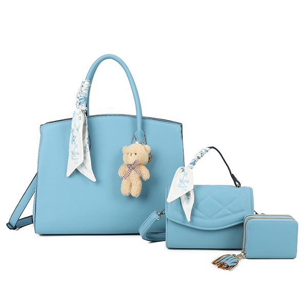 PU-24126 3 in 1 Fashion Elegant Handbag Set with Middle Messenger and Small Wallet