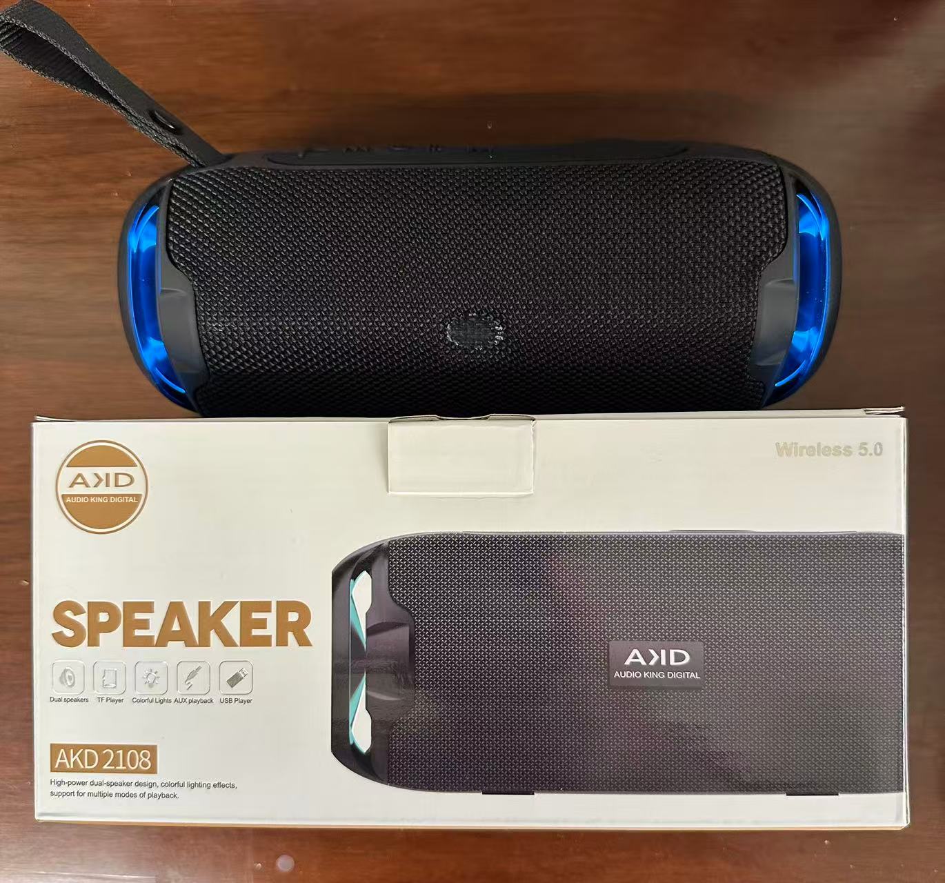Black AKD 2108 Wireless Speaker w/ Dual Speakers