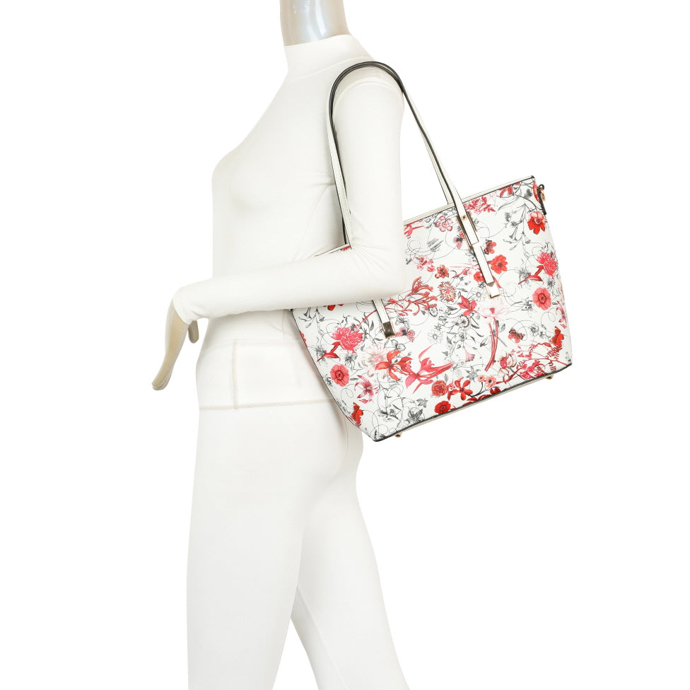 3 IN 1 FLORAL PRINTED BAG WITH MEDIUM SIZE BAG AND WALLET SET