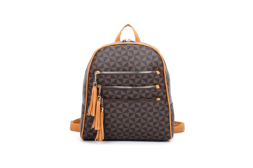 3-PIECE MONOGRAM TRIPLE LAYER ZIPPER TASSEL BACKPACK