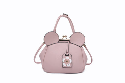 3-PIECE STYLISH PLAIN FLORAL TOTE BAG WITH EARS MINI BAG