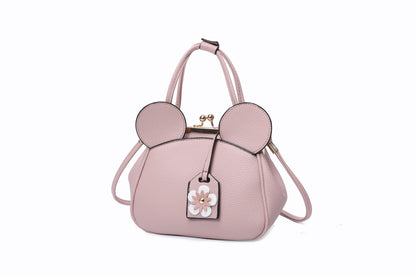 3-PIECE STYLISH PLAIN FLORAL TOTE BAG WITH EARS MINI BAG