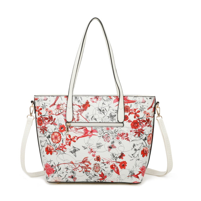 3 IN 1 FLORAL PRINTED BAG WITH MEDIUM SIZE BAG AND WALLET SET