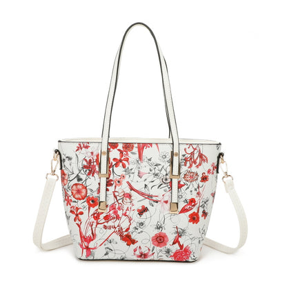 3 IN 1 FLORAL PRINTED BAG WITH MEDIUM SIZE BAG AND WALLET SET