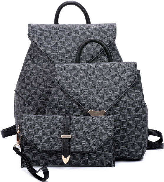 3-PIECE MONOGRAM PRINT BACKPACK SET