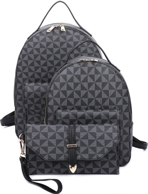 3-PIECE MONOGRAM SMOOTH OVAL METAL BUCKLE BACKPACK SET