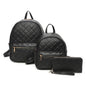 3 IN 1 QUILTED BACKPACK WITH MINI BACKPACK AND WALLET SET