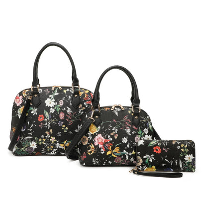 3 IN 1 FLORAL PRINTED BAG WITH MEDIUM SIZE BAG AND WALLET SET