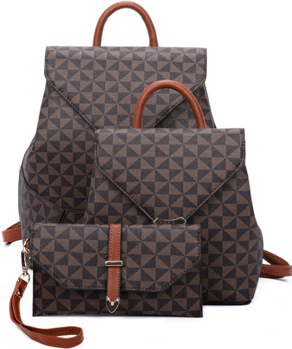 3-PIECE MONOGRAM PRINT BACKPACK SET