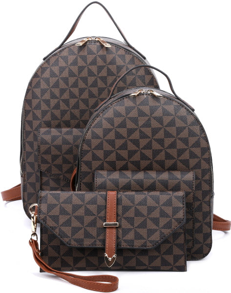 3-PIECE MONOGRAM SMOOTH OVAL METAL BUCKLE BACKPACK SET