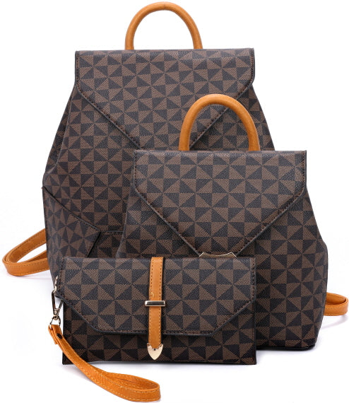 3-PIECE MONOGRAM PRINT BACKPACK SET