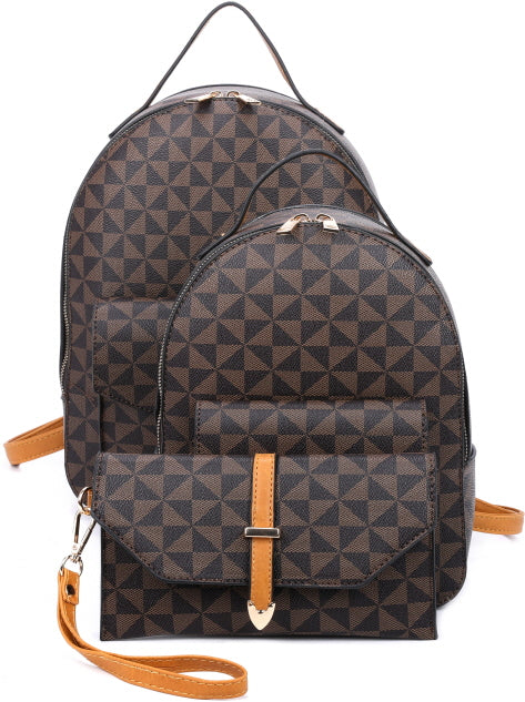 3-PIECE MONOGRAM SMOOTH OVAL METAL BUCKLE BACKPACK SET