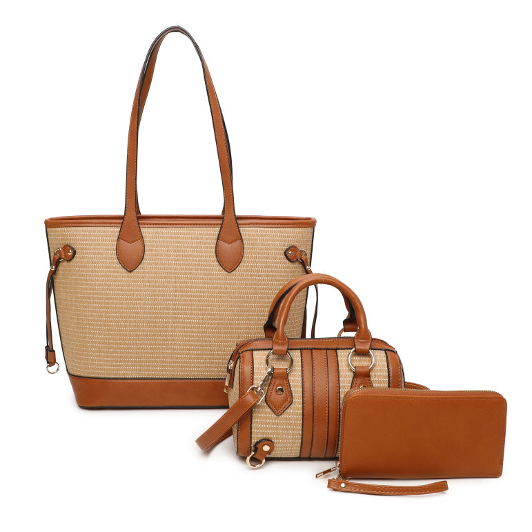 3 IN 1 BEACH STYLE TOTE BAG WITH CROSSBODY BAG AND WALLET SET