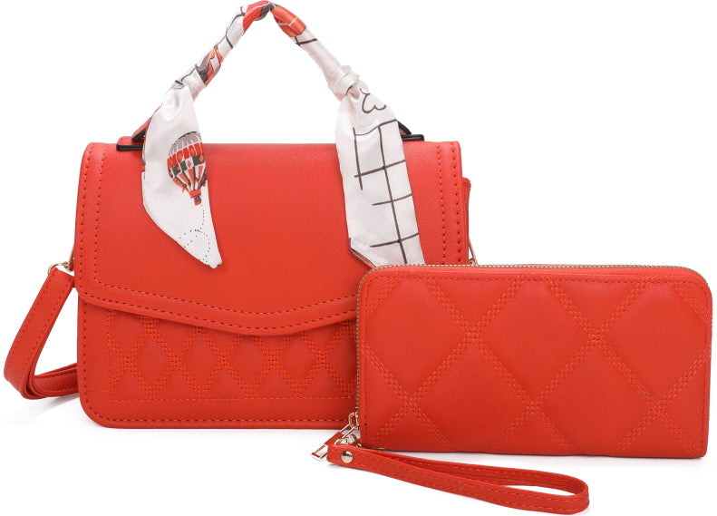 FASHION 2 IN 1 QUILTED WITH SCARF CROSSBODY AND WALLET SET