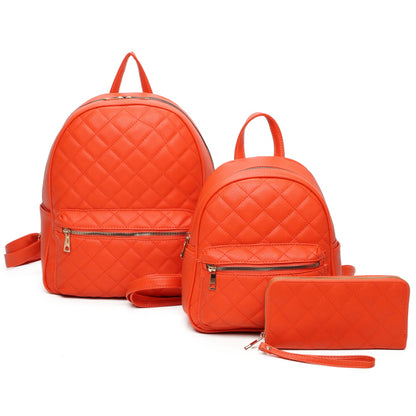 3 IN 1 QUILTED BACKPACK WITH MINI BACKPACK AND WALLET SET