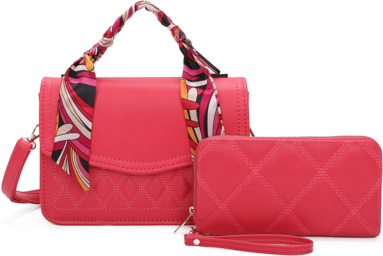 FASHION 2 IN 1 QUILTED WITH SCARF CROSSBODY AND WALLET SET