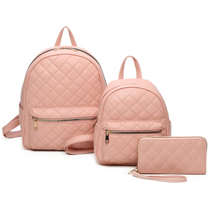 3 IN 1 QUILTED BACKPACK WITH MINI BACKPACK AND WALLET SET