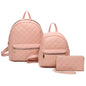 3 IN 1 QUILTED BACKPACK WITH MINI BACKPACK AND WALLET SET