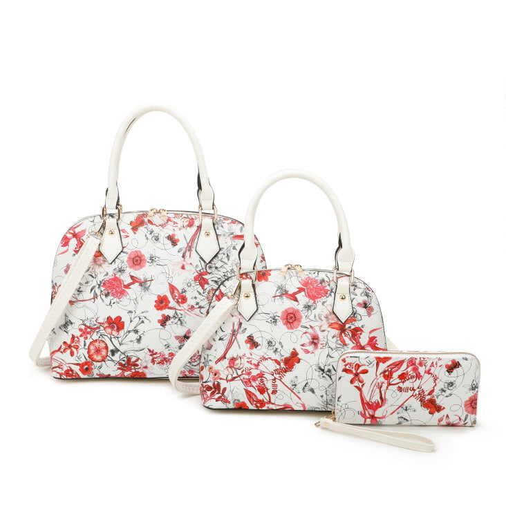 3 IN 1 FLORAL PRINTED BAG WITH MEDIUM SIZE BAG AND WALLET SET