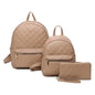 3 IN 1 QUILTED BACKPACK WITH MINI BACKPACK AND WALLET SET