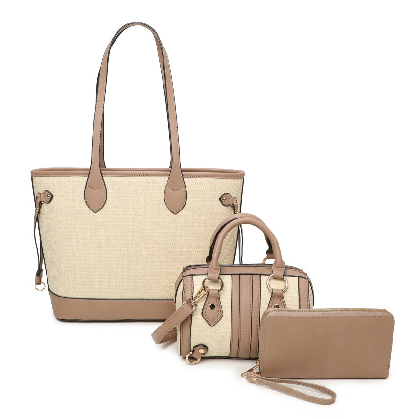 3 IN 1 BEACH STYLE TOTE BAG WITH CROSSBODY BAG AND WALLET SET