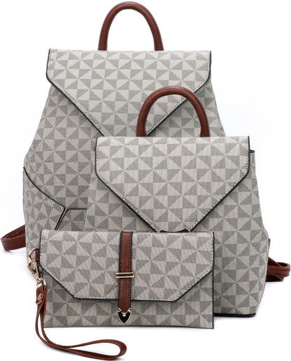 3-PIECE MONOGRAM PRINT BACKPACK SET