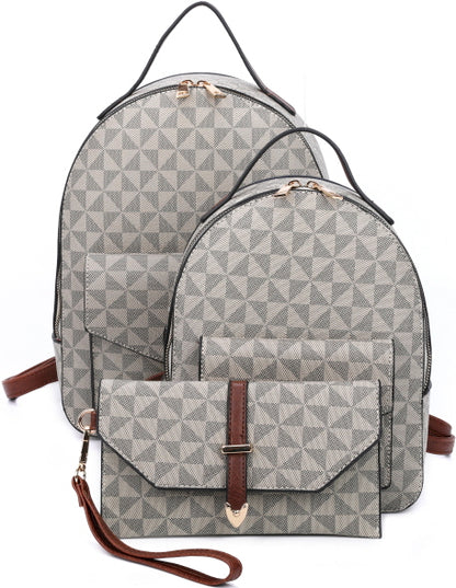 3-PIECE MONOGRAM SMOOTH OVAL METAL BUCKLE BACKPACK SET