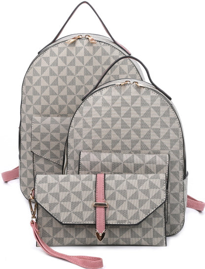 3-PIECE MONOGRAM SMOOTH OVAL METAL BUCKLE BACKPACK SET