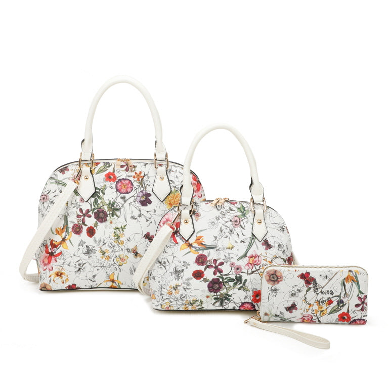 3 IN 1 FLORAL PRINTED BAG WITH MEDIUM SIZE BAG AND WALLET SET