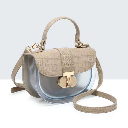 CROCODILE SKIN SEMI-CIRCLE TRANSPARENT MESSENGER BAG