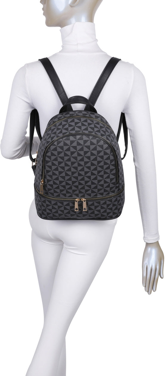 3-PIECE TRIANGULAR MONOGRAM ZIPPER BACKPACK WITH CROSSBODY PURSE